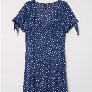 Blue polka dot v neck A-line dress